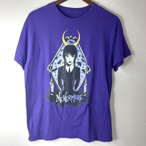 Wednesday M Nevermore the Goth Rave Purple Black Short Sleeved T-Shirt Top